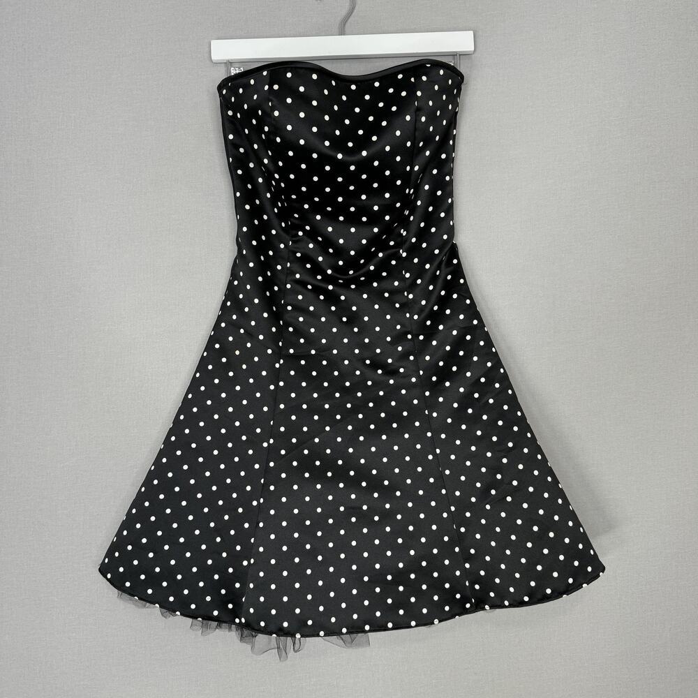 Vintage Jessica McClintock Dress Womens 6 Black Polka Dot‎ Strapless Retro Pinup